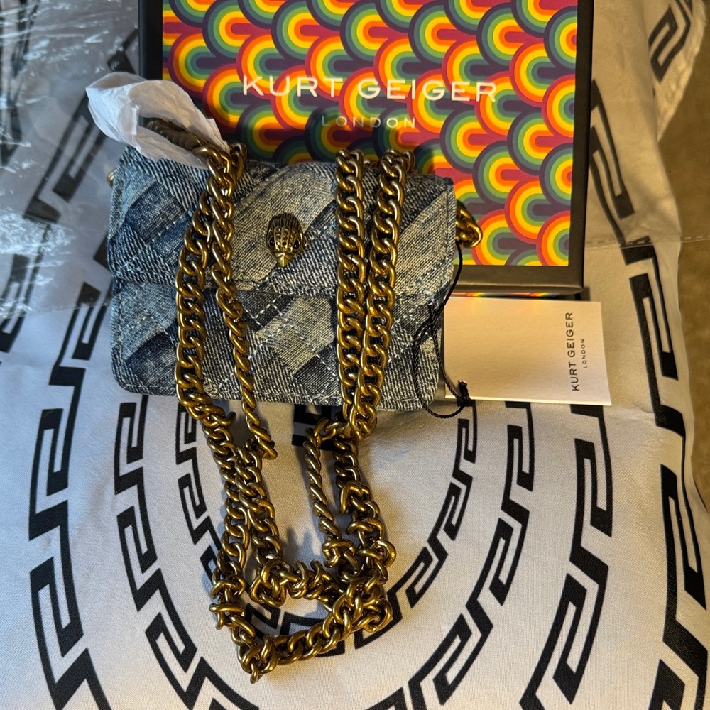 Kurt Geiger Denim Mini Bag with Gold Chain - Picture 6 of 15